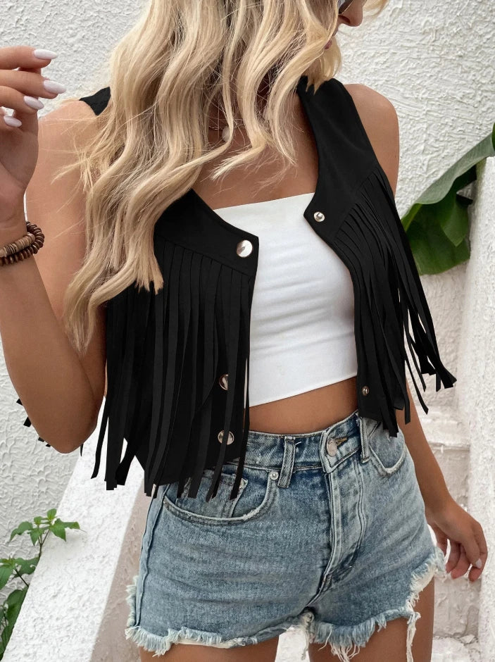 Western Fringe Suede Vest – Country Concert Cowgirl Outfit | Rodeo Festival Top
