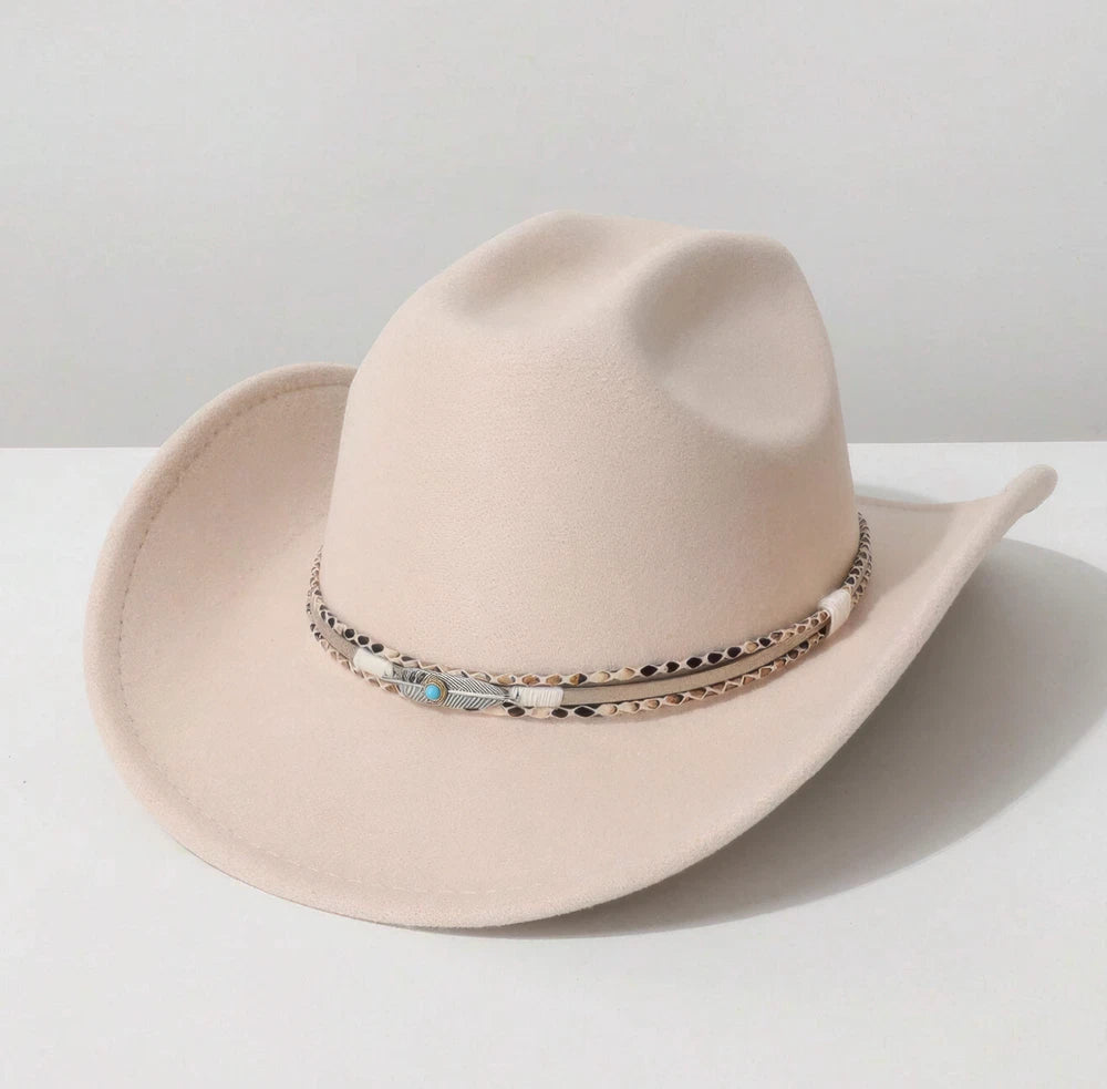 Western Cowboy Hat with Turquoise Accent Band – Vintage Rodeo Style – Unisex