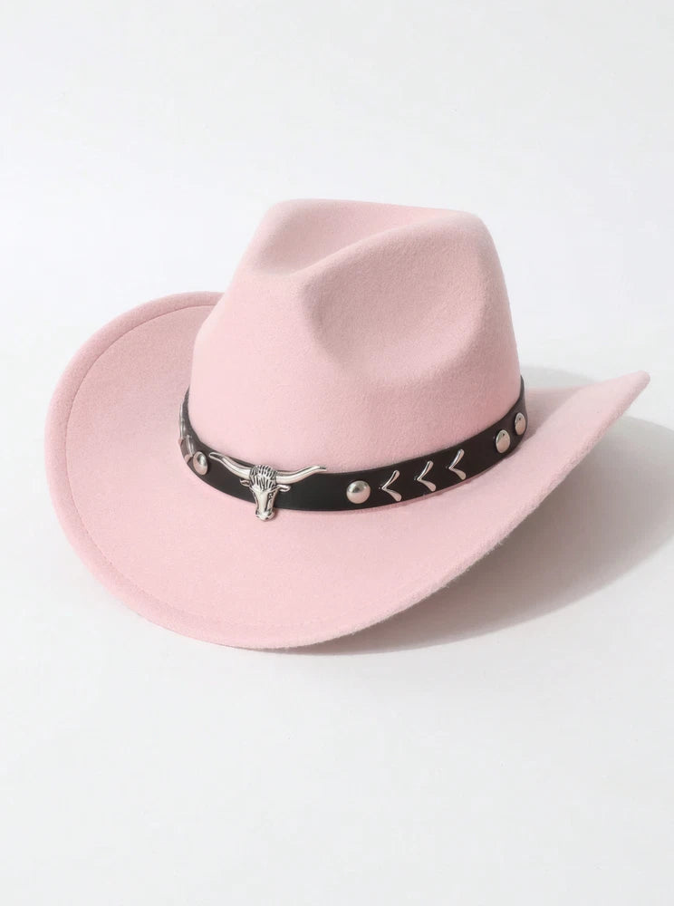 Western Cowboy Hat with Bull Head Band β Rodeo Felt Hat for Men & Women
