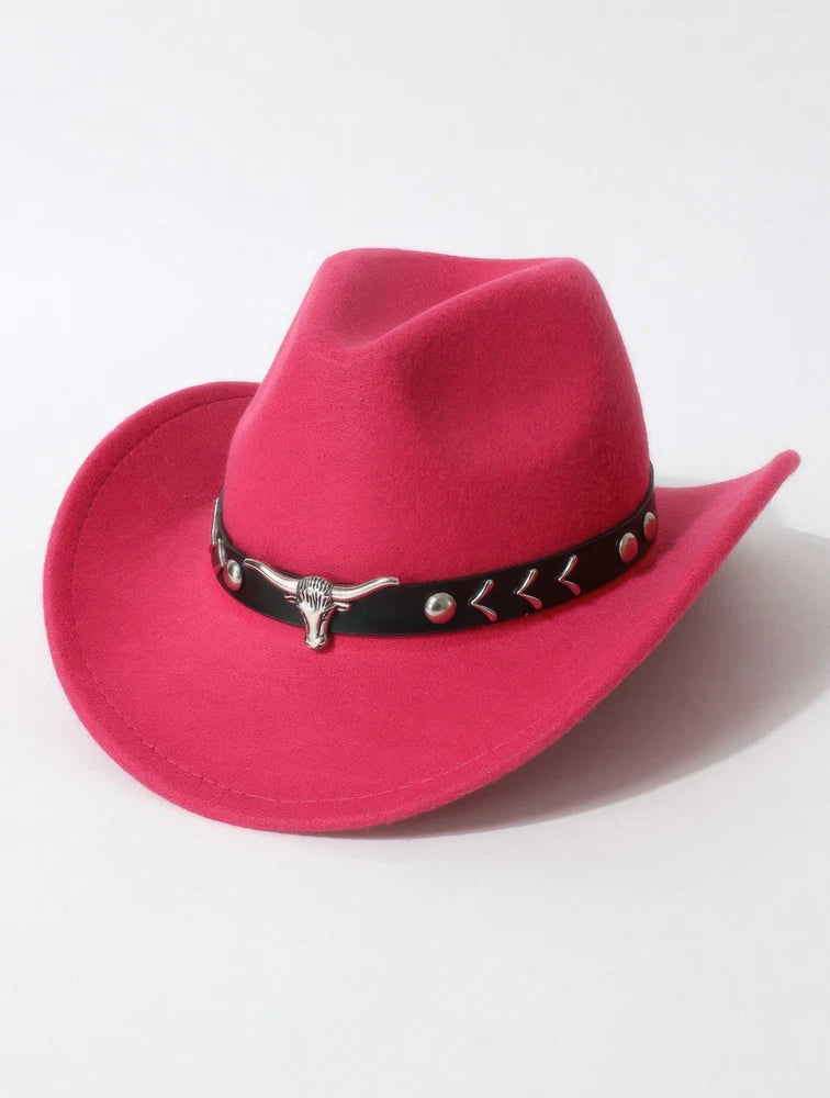 Western Cowboy Hat with Bull Head Band β Rodeo Felt Hat for Men & Women