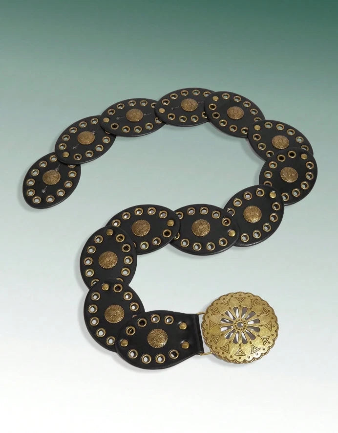 Western Concho Belt – Brown or Black Cowgirl Studded Waist Belt, Rodeo Boho