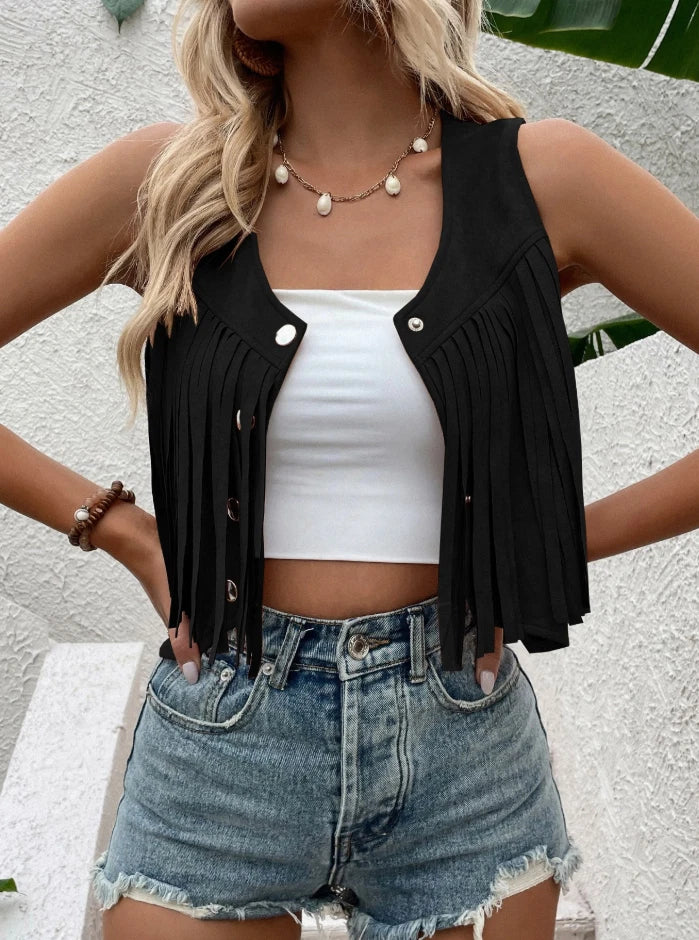 Western Fringe Suede Vest – Country Concert Cowgirl Outfit | Rodeo Festival Top