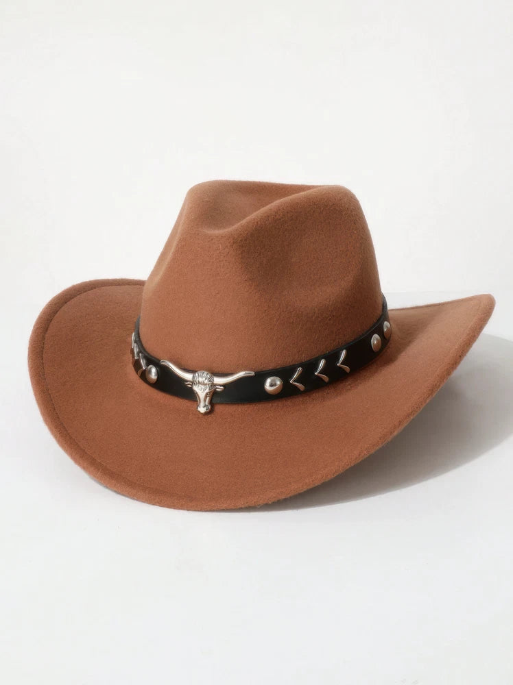 Western Cowboy Hat with Bull Head Band β Rodeo Felt Hat for Men & Women