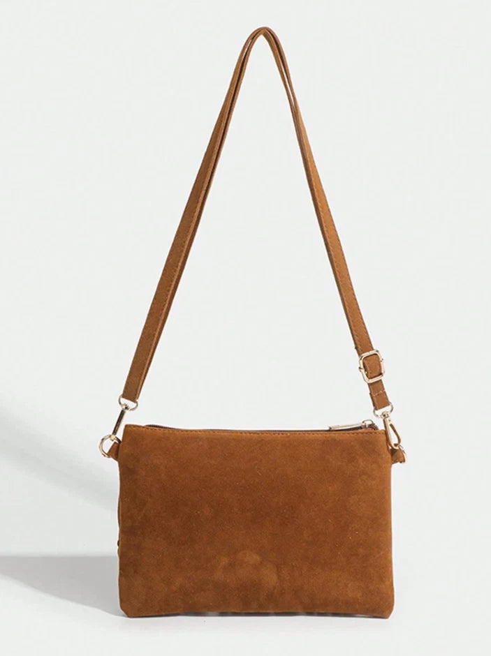 Western Fringe Suede Crossbody Bag – Boho Western Festival Purse, Brown or Black