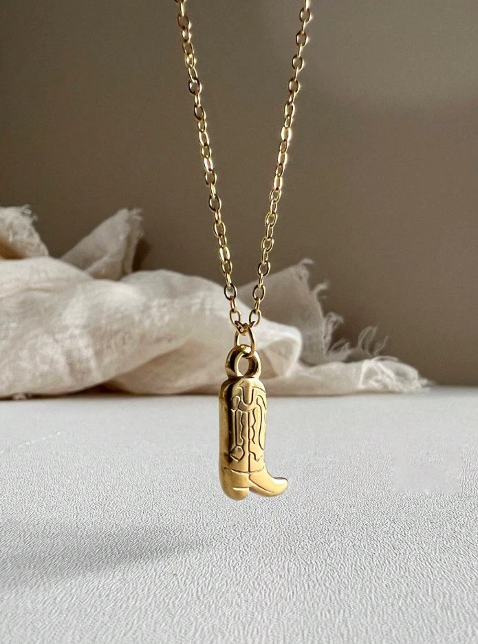 Cowboy Boot Pendant Necklace | Western Y2K Gold & Silver | Rodeo Cowgirl Jewelry