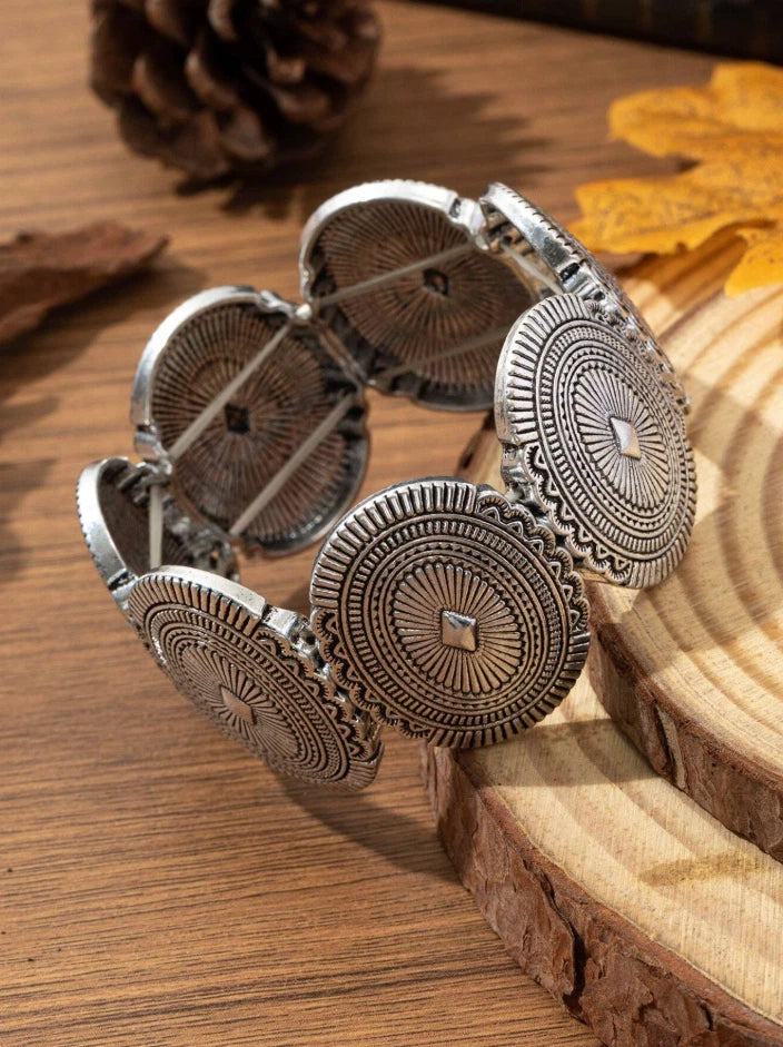Western Concho Bracelet | Vintage Silver Stretch Cuff | Cowgirl Rodeo Jewelry