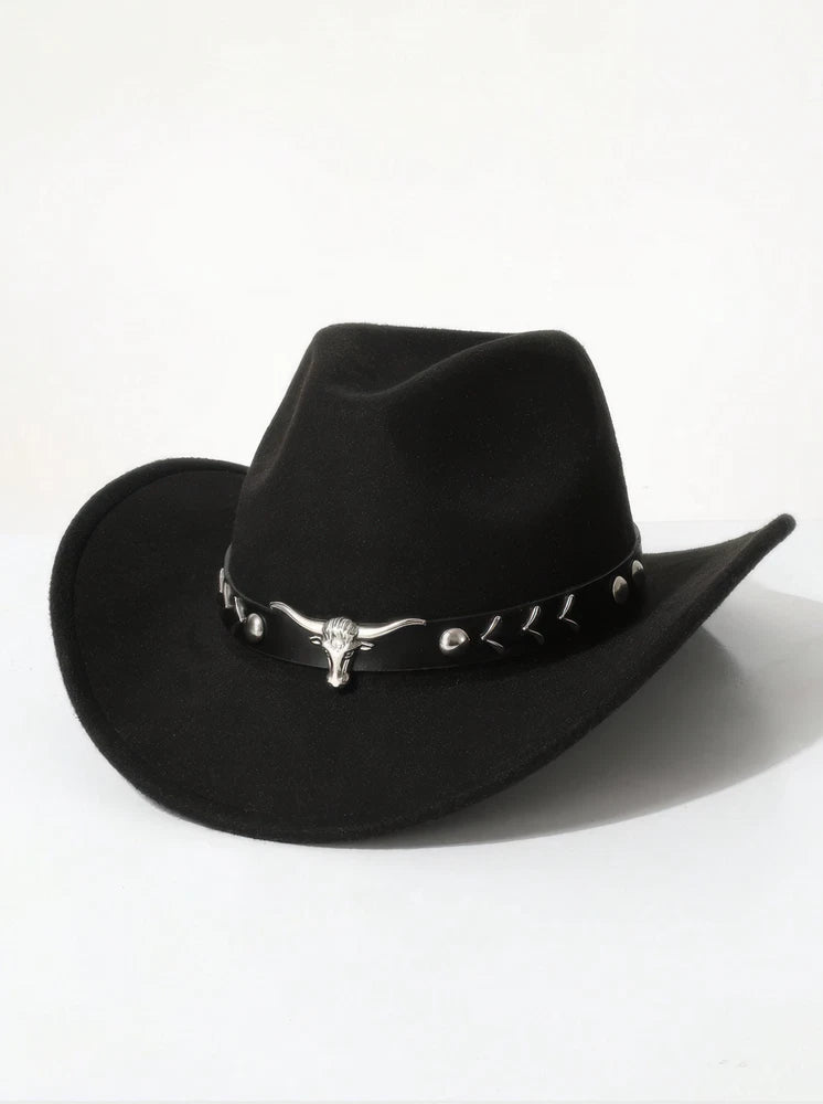 Western Cowboy Hat with Bull Head Band β Rodeo Felt Hat for Men & Women