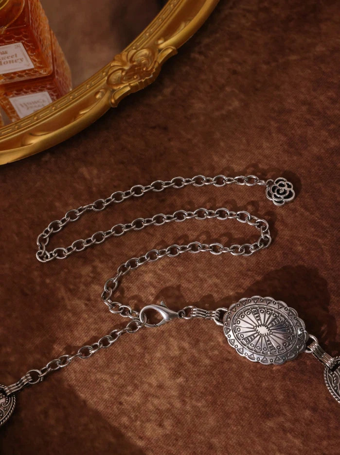 Western Concho Chain Belt – Cowgirl Rodeo Statement Accessory (Gold or Silver)