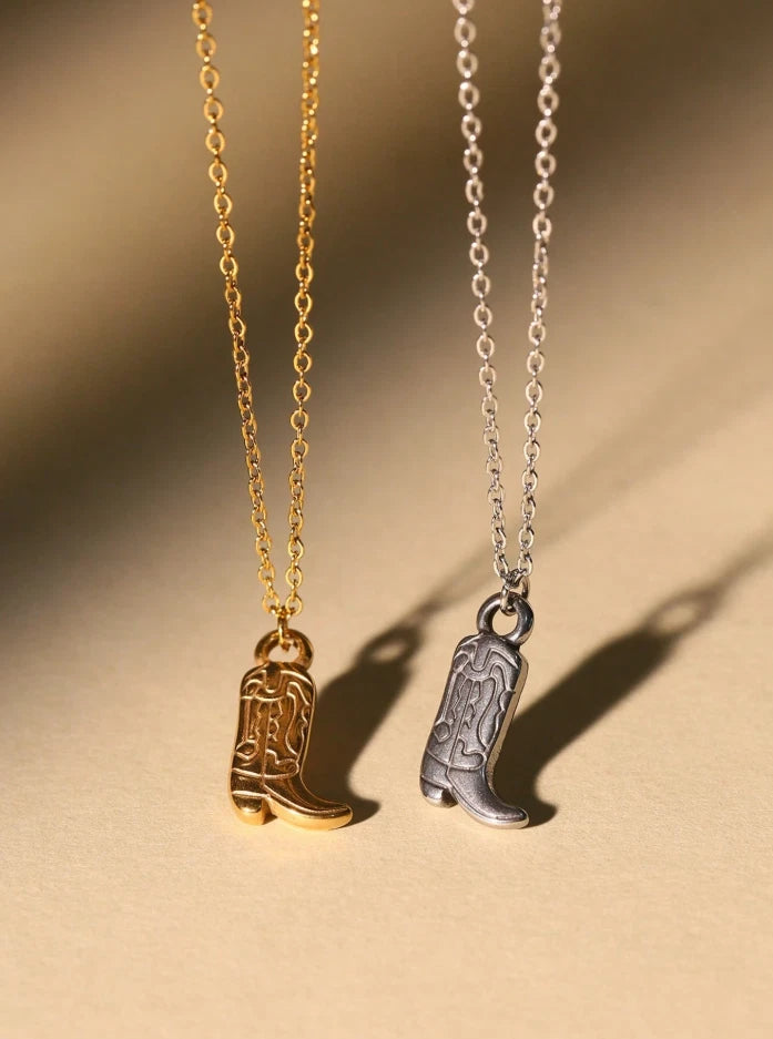 Cowboy Boot Pendant Necklace | Western Y2K Gold & Silver | Rodeo Cowgirl Jewelry