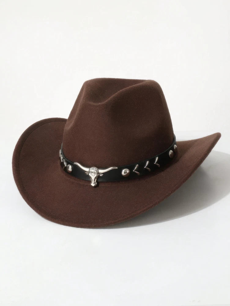 Western Cowboy Hat with Bull Head Band β Rodeo Felt Hat for Men & Women