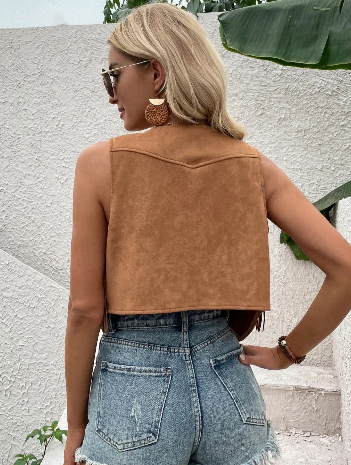 Western Fringe Suede Vest – Country Concert Cowgirl Outfit | Rodeo Festival Top