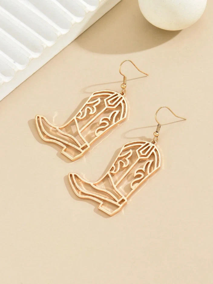 Western Cowboy Boot Dangle Earrings – Gold or Silver Rodeo Style