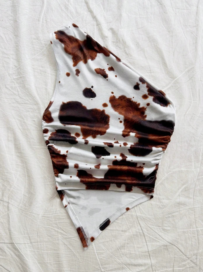 Women’s Western Cow Print One-Shoulder Bodysuit — Rodeo Festival & Country Conce