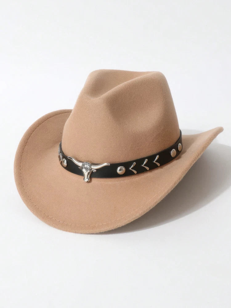 Western Cowboy Hat with Bull Head Band β Rodeo Felt Hat for Men & Women