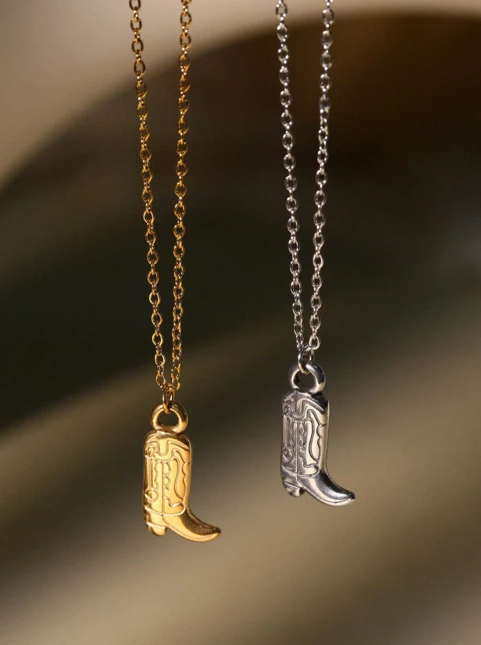 Cowboy Boot Pendant Necklace | Western Y2K Gold & Silver | Rodeo Cowgirl Jewelry
