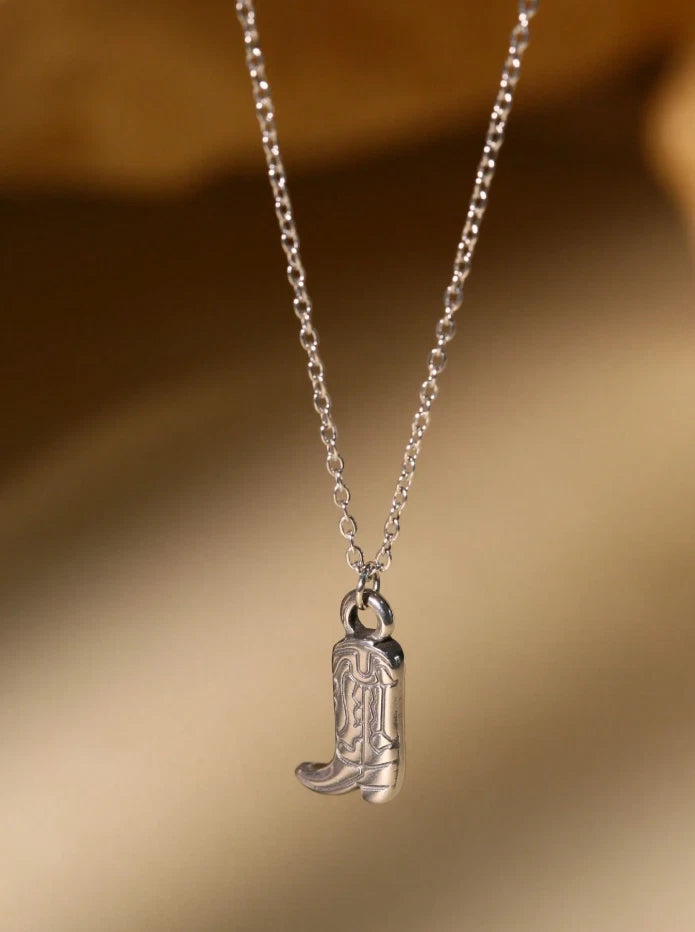 Cowboy Boot Pendant Necklace | Western Y2K Gold & Silver | Rodeo Cowgirl Jewelry
