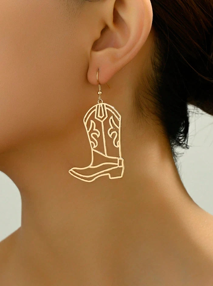 Western Cowboy Boot Dangle Earrings – Gold or Silver Rodeo Style