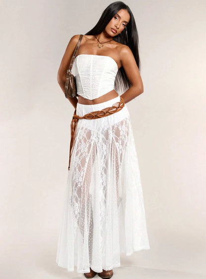 Western Boho Sheer Lace Maxi Skirt — Festival Cowgirl See-Through Layered Mesh
