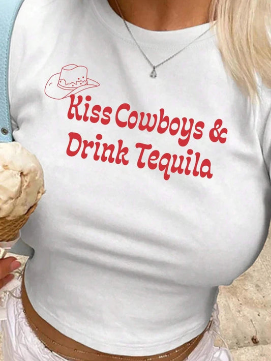 Kiss Cowboys & Drink Tequila Graphic Tee Shirt — Western Country Rodeo Cowgirl