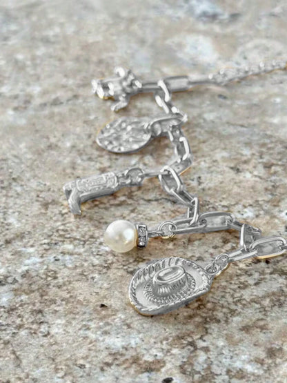Western Charm Bracelet – Cowboy Hat, Boot, Pearl + Rodeo Charms