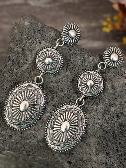 Western Silver Concho Drop Earrings – Boho Rodeo Statement Jewelry