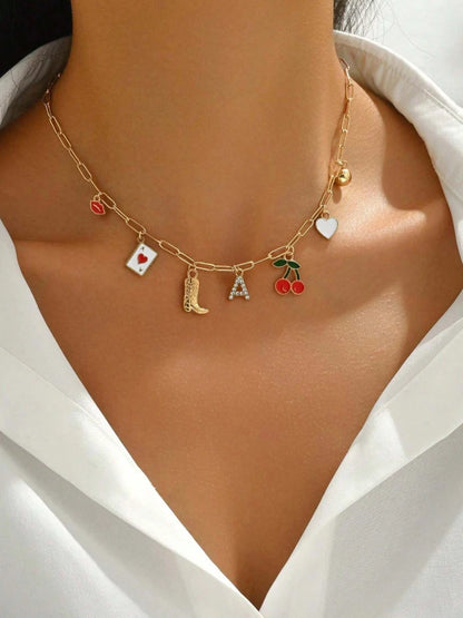Western Charm Necklace — Custom Letter, Boot, Cherries, Playing Card &