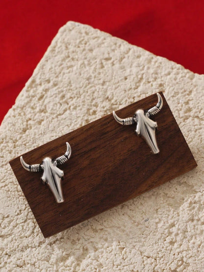 Western Bull Skull Stud Earrings – Cowgirl Rodeo Jewelry in 3 Colors