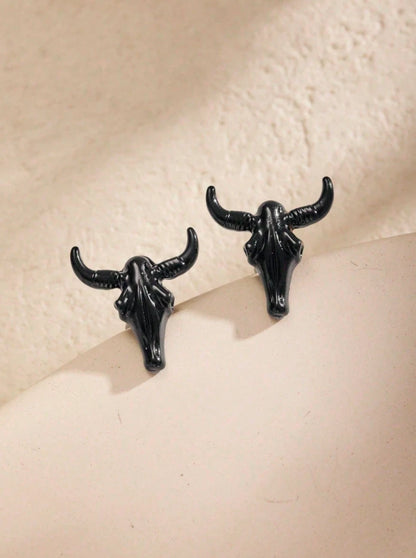 Western Bull Skull Stud Earrings – Cowgirl Rodeo Jewelry in 3 Colors