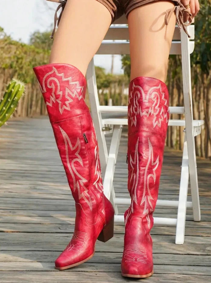 Women’s Over-the-Knee Western Cowboy Boots — Tall Embroidered Festival & Rodeo