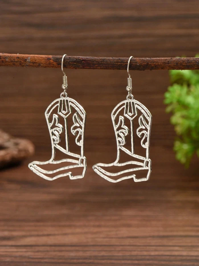 Western Cowboy Boot Dangle Earrings – Gold or Silver Rodeo Style