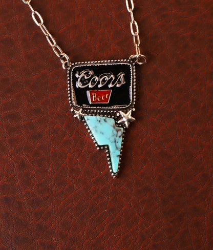 Western Turquoise Beer Logo Necklace — Coors Banquet, Coors Beer, Miller Red