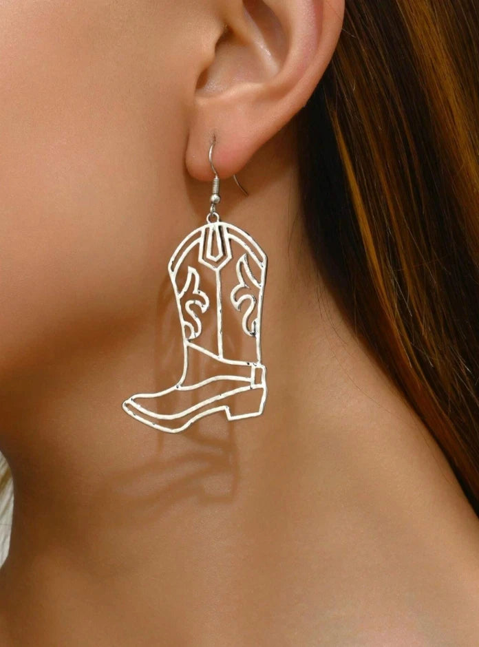 Western Cowboy Boot Dangle Earrings – Gold or Silver Rodeo Style