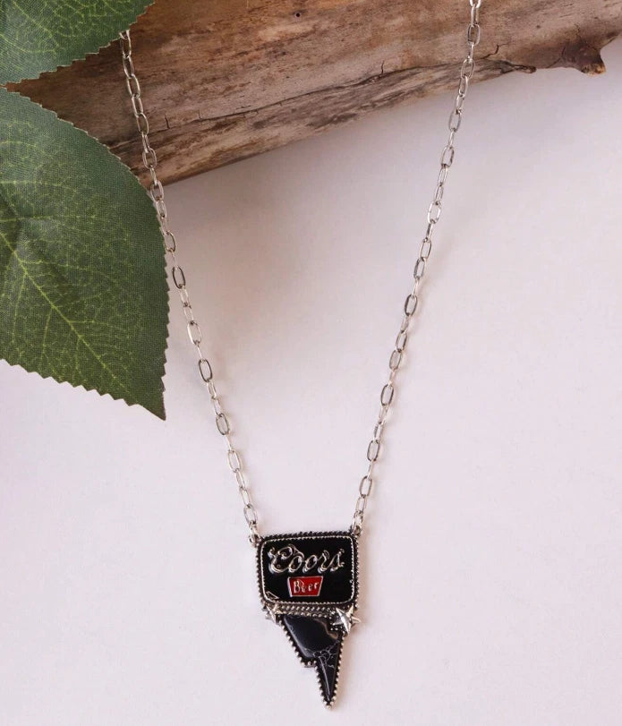 Western Turquoise Beer Logo Necklace — Coors Banquet, Coors Beer, Miller Red