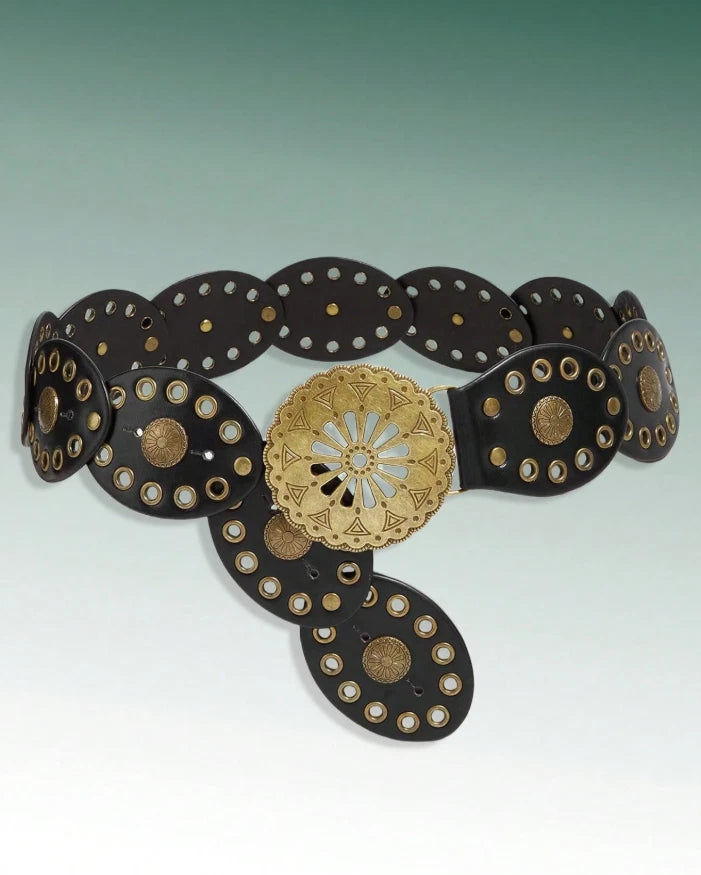 Western Concho Belt – Brown or Black Cowgirl Studded Waist Belt, Rodeo Boho