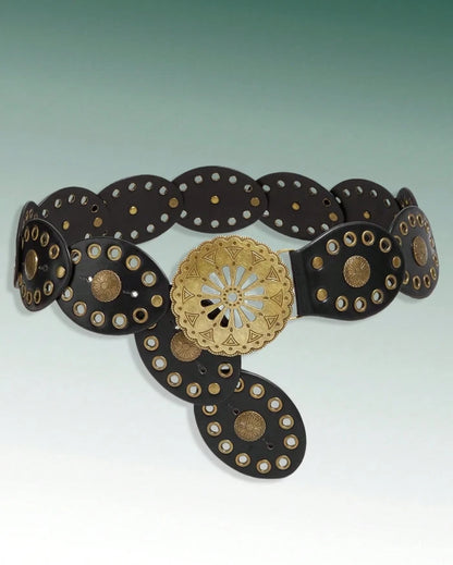 Western Concho Belt – Brown or Black Cowgirl Studded Waist Belt, Rodeo Boho