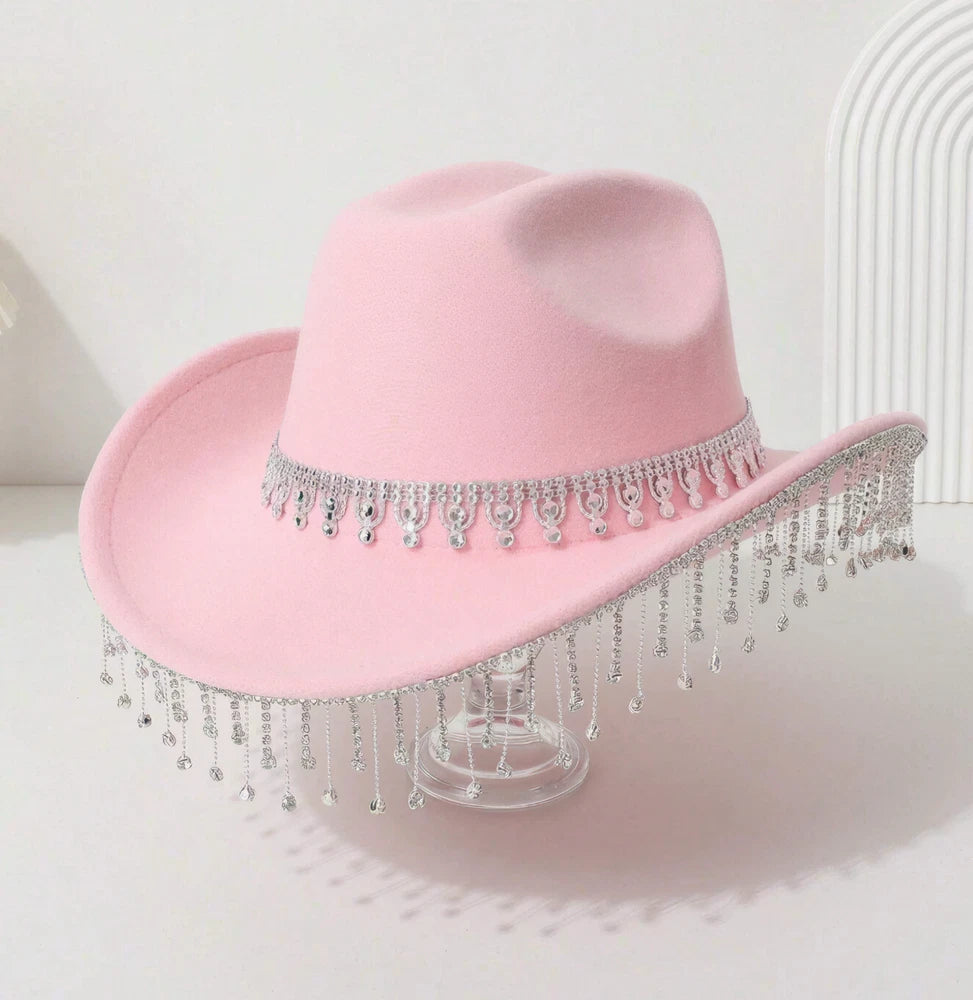 Rhinestone Fringe Cowgirl Hat – Western Rodeo Glam | Silver Sparkle