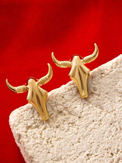 Western Bull Skull Stud Earrings – Cowgirl Rodeo Jewelry in 3 Colors