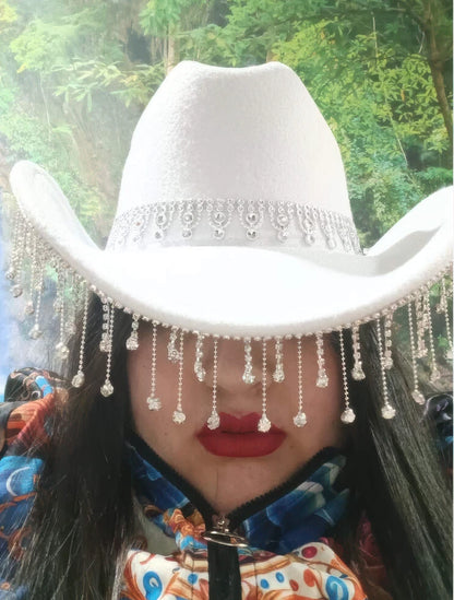 Rhinestone Fringe Cowgirl Hat – Western Rodeo Glam | Silver Sparkle