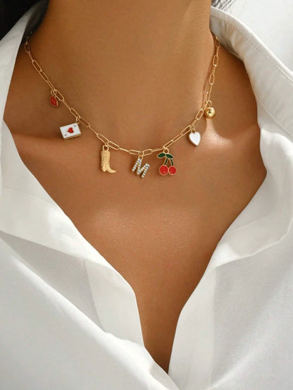 Western Charm Necklace — Custom Letter, Boot, Cherries, Playing Card &