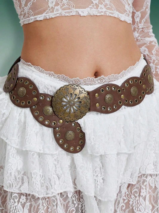 Western Concho Belt – Brown or Black Cowgirl Studded Waist Belt, Rodeo Boho
