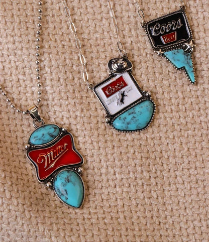 Western Turquoise Beer Logo Necklace — Coors Banquet, Coors Beer, Miller Red