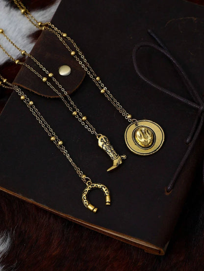 Western Layered Necklace Set – Cowgirl Boot, Horseshoe & Rodeo Hat Pendants