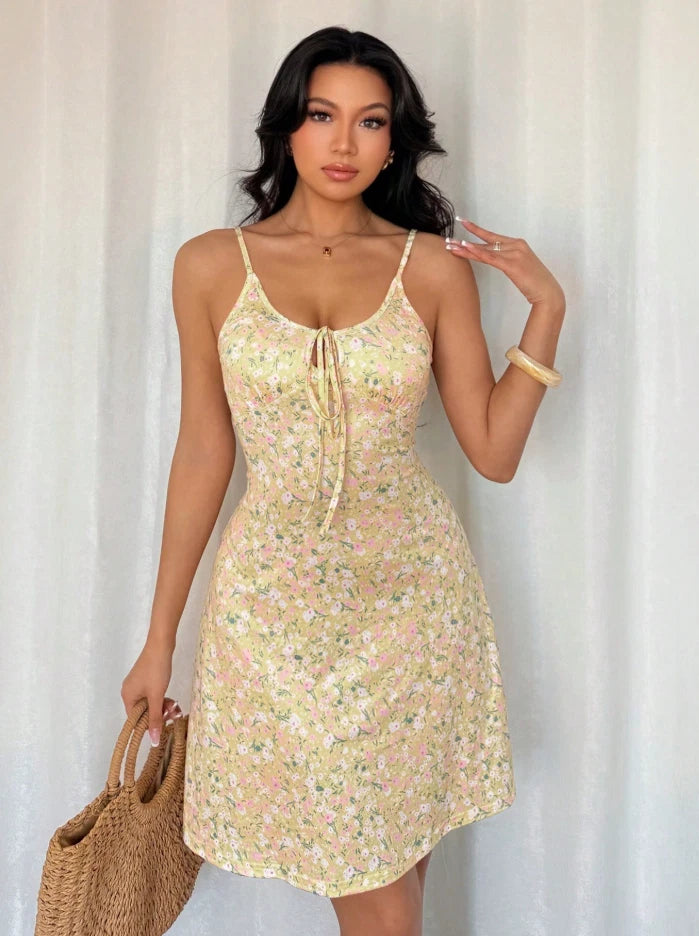 Floral Spaghetti Strap Mini Dress – Western Cowgirl Sundress, Boho, Summer