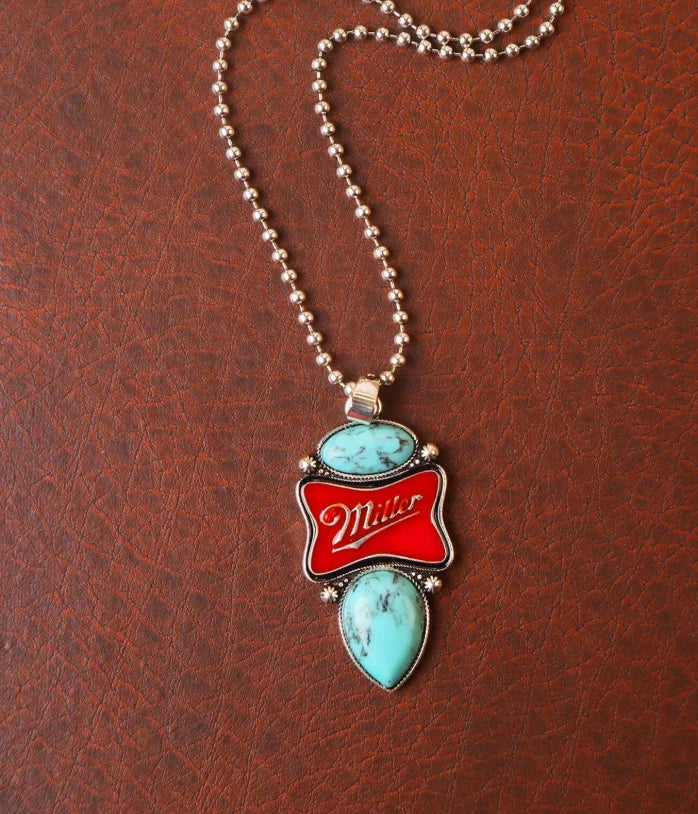 Western Turquoise Beer Logo Necklace — Coors Banquet, Coors Beer, Miller Red