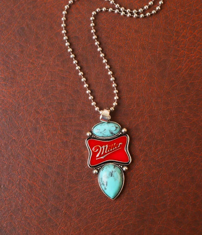 Western Turquoise Beer Logo Necklace — Coors Banquet, Coors Beer, Miller Red