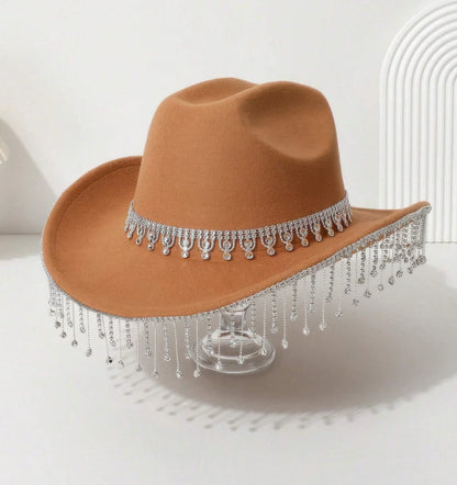Rhinestone Fringe Cowgirl Hat – Western Rodeo Glam | Silver Sparkle