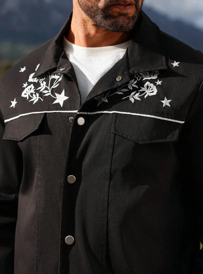 Men’s Black Western Embroidered Cowboy Jacket — Floral & Star Rodeo Style