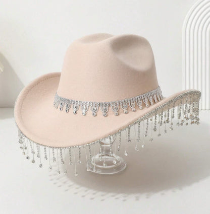 Rhinestone Fringe Cowgirl Hat – Western Rodeo Glam | Silver Sparkle