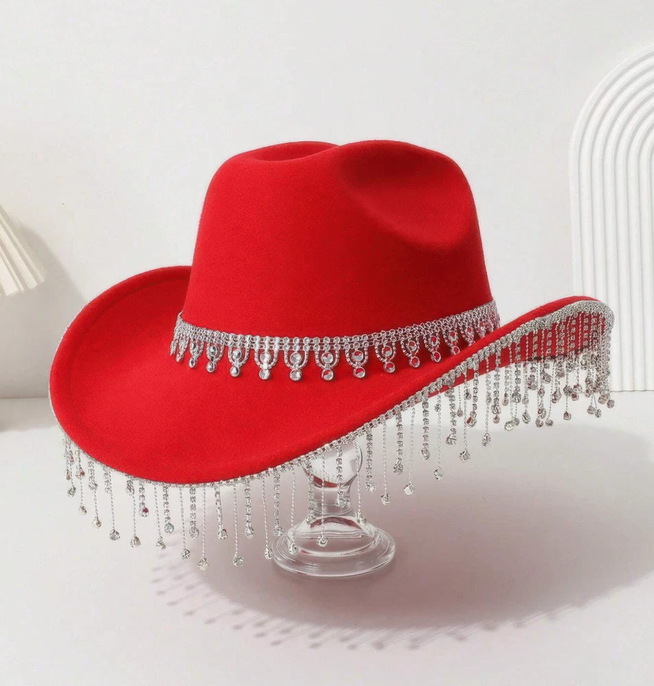 Rhinestone Fringe Cowgirl Hat – Western Rodeo Glam | Silver Sparkle