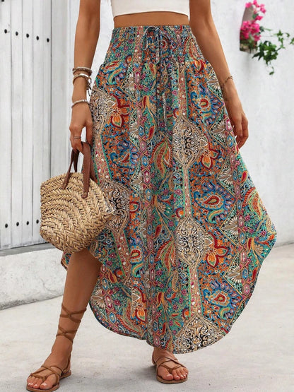 Boho Paisley Maxi Skirt | Festival Hippie Y2K Asymmetrical | Summer Vacation Fit